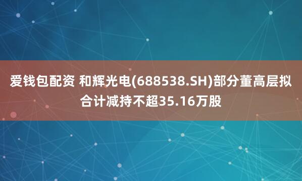 爱钱包配资 和辉光电(688538.SH)部分董高层拟合计减持不超35.16万股